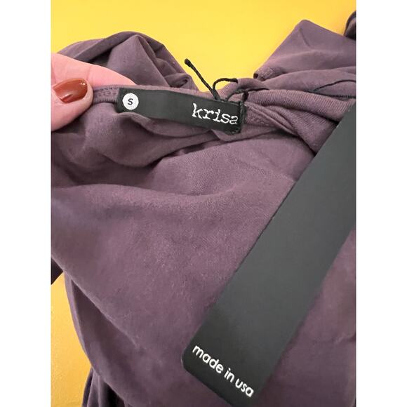 Krisa Long Sleeve Surplice V-Neck Ruched Blouson Mini Dress Plum Women's S NWT - Picture 5 of 7